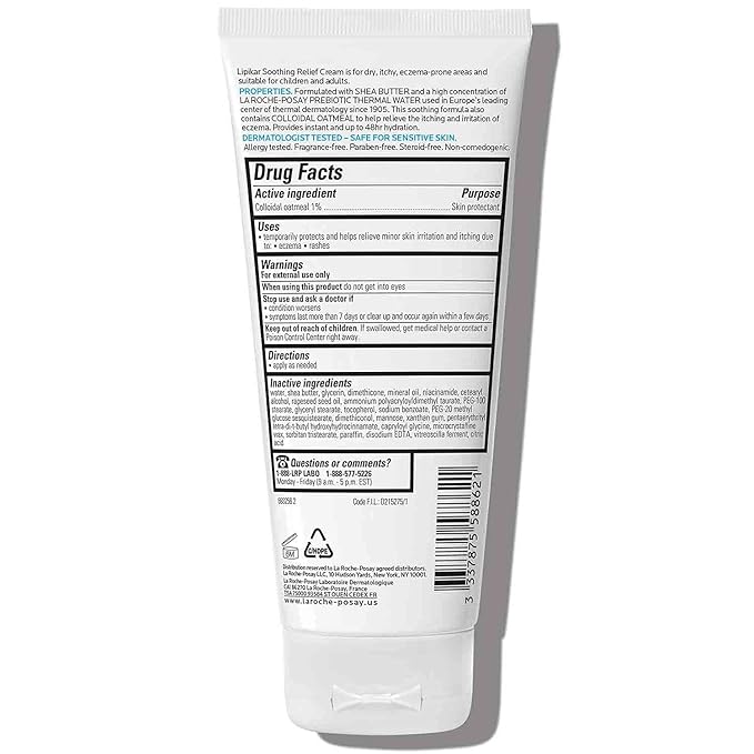La Roche-Posay Lipikar Soothing Relief Eczema Cream, Face and Body Lotion For Eczema and Sensitive, Dry Skin, Moisturizer with Colloidal Oatmeal to Relieve Irritation