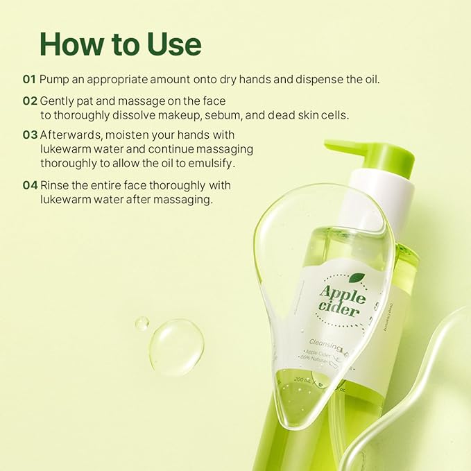 Ariul Apple Cider Cleansing Oil – Gentle Makeup Remover with Apple Cider Vinegar, Deep Pore Cleansing Facial Oil with Hydrating Botanical Oils, Korean Facial Cleanser (200 ml / 6.76 fl oz)
