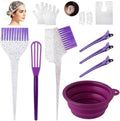 Hair Dye Color Brush and Bowl Set, Color Bowl Brushes Tool Mixing Bowl Kit Tint Comb for Hair Tint Dying Coloring Applicator (Purple&Clear)