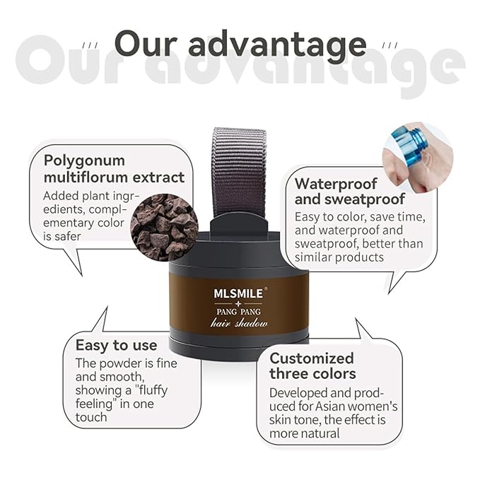 Hairline Powder Hair Root Touch Up - 3 Brush Heads, Instant Cover up Gray Hair, Portable Hair Color Concealer, Women Men's Grey Hair Coverage, Multi-purpose for Eye Shadow & Contouring - Coffee