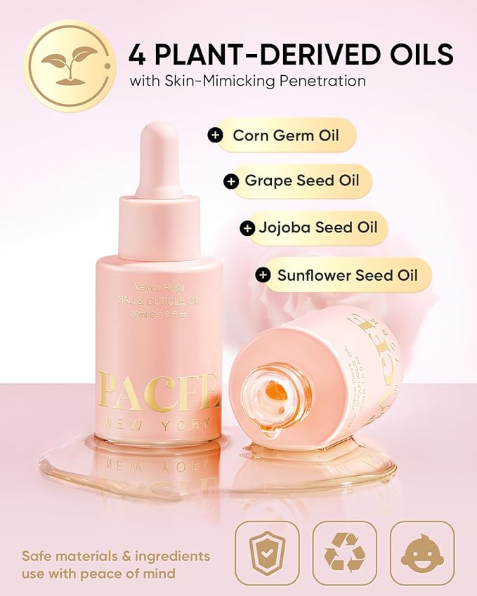 Velour Rosa Nail and Cuticle Oil - 100% Natural Plant-Based Treatment with Jojoba oil, Squalane & Vitamin E - Deep Hydration for Dry Damaged Nails & Cuticle - Non-Greasy, Rose Scent, 1.0 fl oz