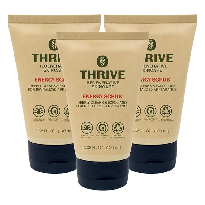 Thrive Natural Care Face Scrub for Men & Women - Exfoliating Face Wash with Anti-Oxidants Improves Skin Texture, Unclogs Pores & Helps Prevent Ingrown Hairs - Pack of 3