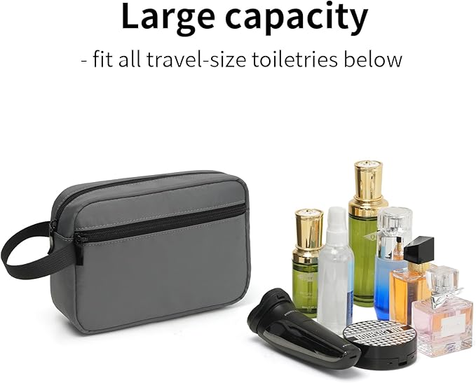 Travel Toiletry Bag, Small Cosmetic Bag, Hanging Water-Resistant Organizer for Men & Women, Ideal for Makeup, Shaving Kit, Gym Essentials & Travel Accessories (Charcoal Gray)