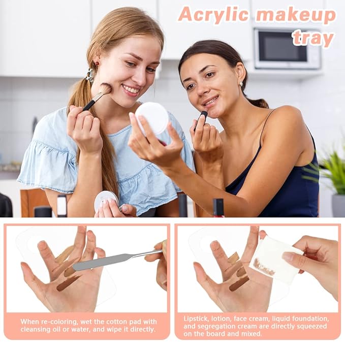 Acrylic Cosmetic Makeup Palette, Mixing Tray with Makeup Spatula&Leather Case, Professional Cosmetic Mixing Palette for Beauty Salon Mixing Eye Shadow/Lipsticks/Nail Art/Foundation