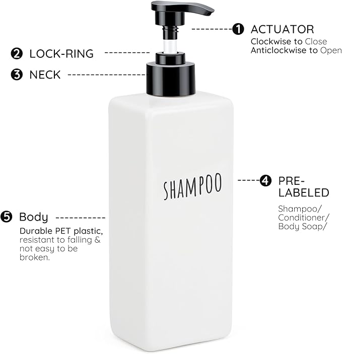 Segbeauty Refillable Shampoo and Conditioner Bottles Set, 6 Pack Empty Plastic Square Shower Bottle, 16.9oz 500ml Bathroom Soap Dispenser for Body Wash, Shampoo Containers for Shower Bathroom Kitchen