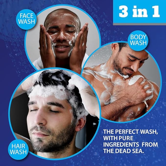 Dead Sea Collection Amber Wood Men’s Body Wash – 3 in 1 Body Wash for Men for Hair, Face & Body – Moisturizing Shower Gel with Dead Sea Minerals – Pack of 2 (33.8 fl oz each)