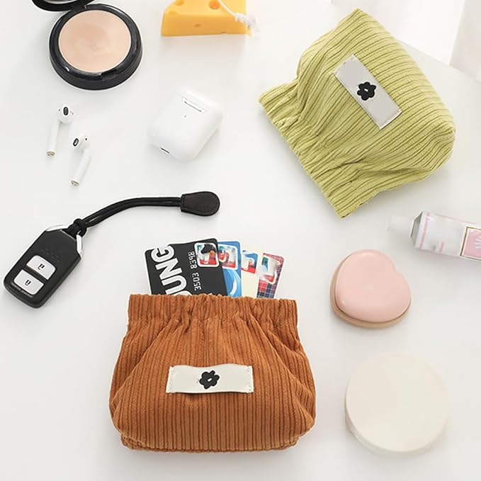 Corduroy Elastic Storage Bag, Portable Popper Organizer, Mini Makeup Bag,Ladies Lipstick Pouch, Large Capacity Wallet, Jewelry Small Objects Storage Organizer.