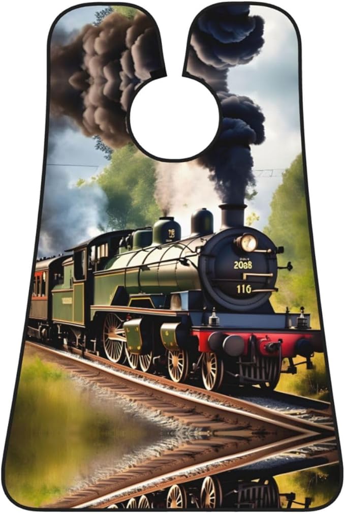 Steam Little Train Print Beard Bib Apron For Men, Beard Hair Catcher For Men Shaving Trimming,Beard Cape Cloth, Black