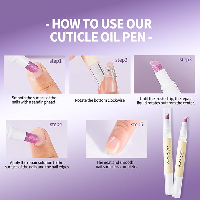 45° Ceramic Cuticle Oil Pusher Pen Dual-action Cuticle Oil Pen Gently Exfoliates and Nourishes Nails Suitable for Hangnails, Dryness, Cracks Nails Moisturises, Strengthens and Adds Shine,2ml*2