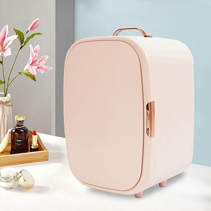 12L Mini Cosmetic Fridge - Pink/White Skincare Cooler for Makeup & Perfumes, Compact Skincare Refrigerator with LED Light & Adjustable Shelves, 110V Beauty Fridge (Pink)