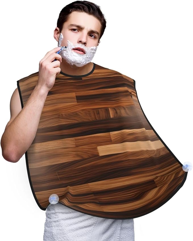 Wood Grain Print Beard Bib Apron For Men, Beard Hair Catcher For Men Shaving Trimming,Beard Cape Cloth
