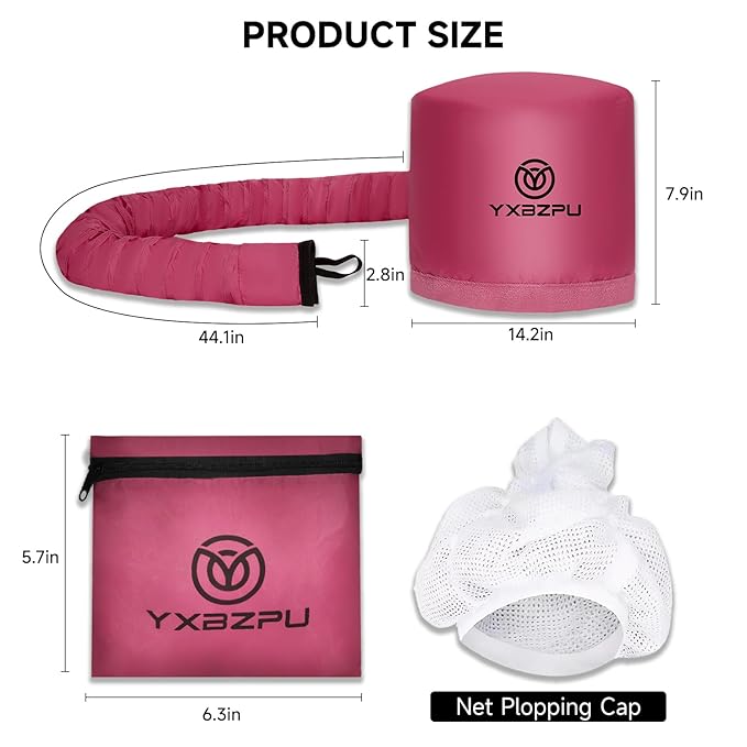 Hooded Hair Dryer Attachment, Hair Dryer Caps for Curly, Speeds Up Drying Time, Safety Deep Conditioning At Home (Rose Red)
