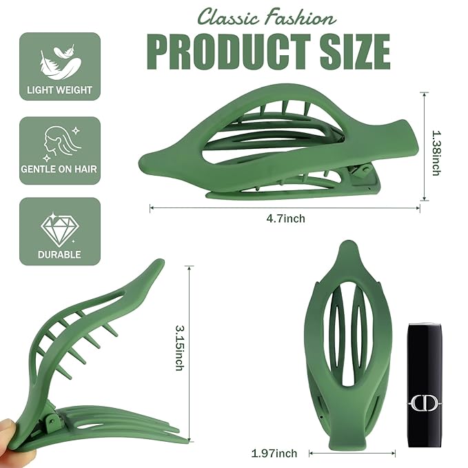 Flat Hair Clips for Women - 6 PCS French Flat Claw Clips Medium Hair Clips for Girls Large Hair Claw Clips for Thick or Thin Hair Strong Hold No Slip Hair Accessories for women (Green)