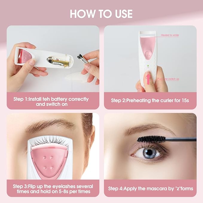 TOUCHBeauty Professional Heated Eyelash Curler with Silicone Refill Pad Curling Tool for Women Long Lasting Eyelashes TB-2003B