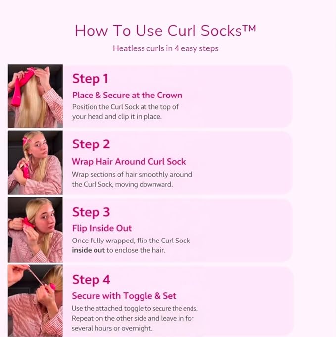 Heatless Hair Curler Set, Overnight Curlers for Heatless Curls, 4-Piece Satin and Cotton Curling Rods with Secure Toggle, Reusable Hair Accessories for Women