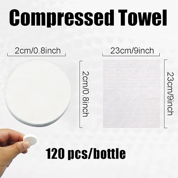 icepac 120 Pcs Compressed Towels, Camping, Disposable Face Compressed Towels, Magic Towel, Compressed Towel for Travel, Camping,Hiking (8x9in) (White 120)