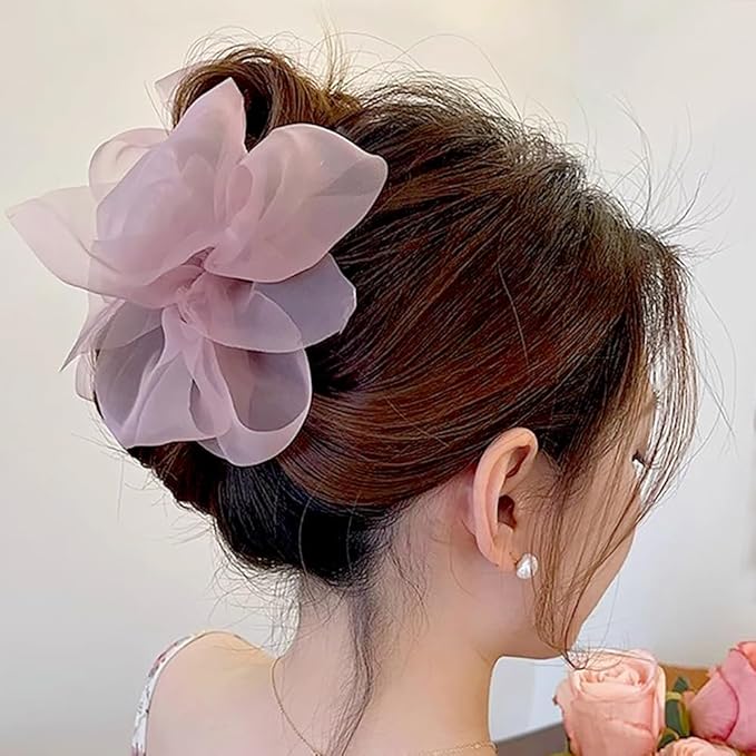 Elegant Mesh Tulle Hair Claws with Large Bowknot - Chiffon Hair Clips for Thick Hair and Women's Hair Accessories