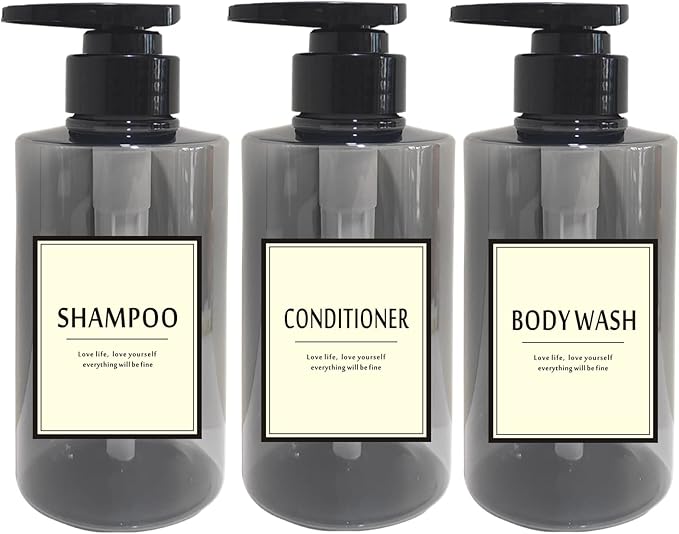300ml Travel Shampoo Bottles Refillable,Empty Pump Plastic Dispensers 10 oz Shower Containers for Shampoo Conditioner Body Wash (Transparent Black,1 Set)