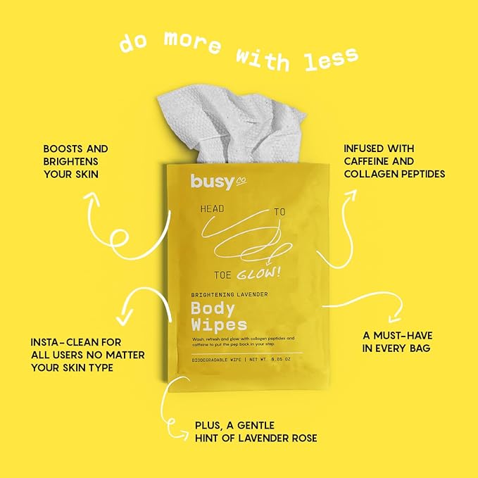 Glow Body Wipes for Women - Cleansing Large Wash Cloth - Extra Thick & Moist - Armpit Sweat Cloths for Body Odor - No Rinse, No Shower - Lavender Rose - Caffeine & Collagen Peptide