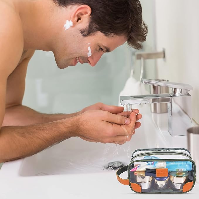 Lermende Toiletry Bag, Clear Shaving Dopp Kit for Men Travel Toiletry Bag with Hand Strap Unisex Bathroom Toiletries Organiser