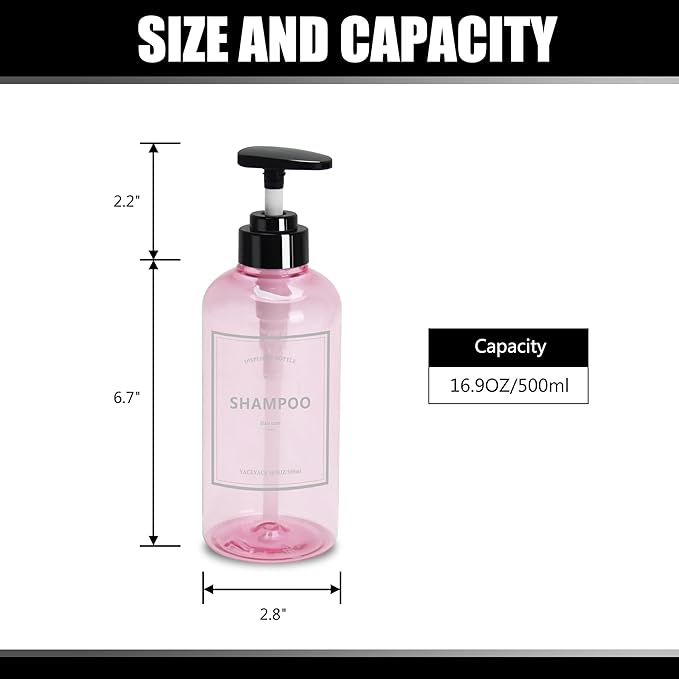 Shampoo and Conditioner Dispenser Set, YACEYACE 3Pcs 16.9oz Shower Dispenser Bottles, Soap Dispenser Bottles for Kitchen, Bath, Hand Wash, Oil,Travel