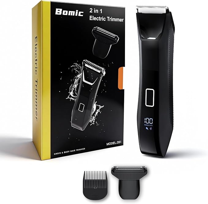 Manscaper Trimmer for Men, 2-in-1 Ball & Body Hair Groomer - Pubic & Groin Hair Shaver with Dual-Head, No-Nick Shaving, Smooth Grooming - Lightweight, Travel Lock, IPX7 Waterproof & LED Display
