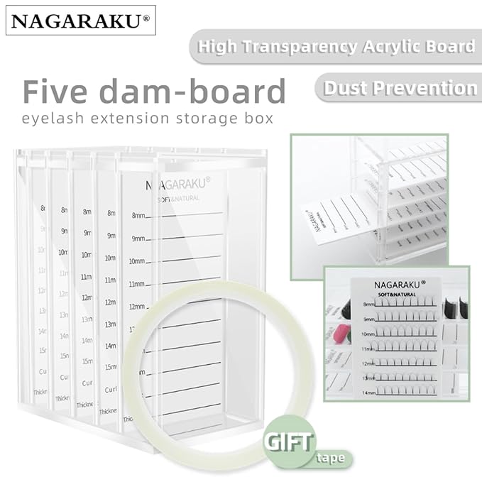 NAGARAKU Acrylic Lash Extension Organiser Storage False Eyelash Pallet Volume Boxes Makeup Holders Tools Case Lashes Container 5 Layers with 250 Tape Strips…
