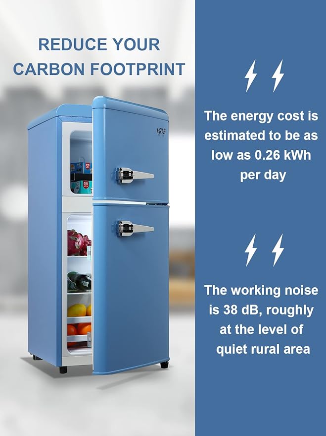 Mini Fridge Compact Refrigerator Small Refrigerator 7 Level Adjustable Thermostat Removable Shelves with Stainless Steel 2 door for Office Dorm Apartment 3.5 Cu.Ft Blue