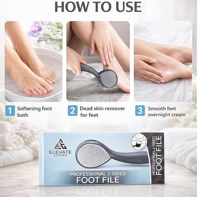 Foot File & Callus Remover for Cracked Heels – Double-Sided Stainless Steel Foot Scrubber with Coarse & Fine Surfaces, Heavy Duty Pedicure Tool for Dead Skin & Smooth Feet (Gray)