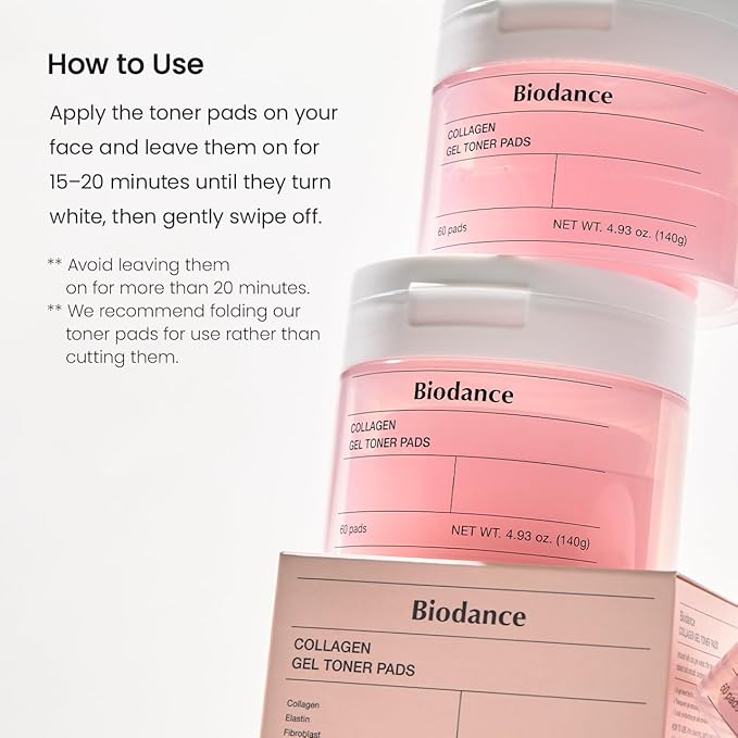 Biodance Collagen Gel Toner Pads, Pore Minimizer for Face, Improving Elasticity, Plumping Toner Pads for Sensitive Skin, Pre-Soaked Pads, Korean Skin Careㅣ4.93 fl.oz.(140g)*60Pads
