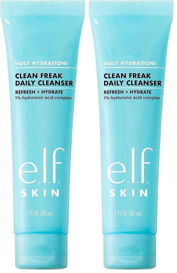 e.l.f. SKIN Holy Hydration! Clean Freak Daily Cleanser Mini, Gentle Hydrating Face Cleanser, Made With Hyaluronic Acid, Vegan & Cruelty-Free, 1 fl oz (Pack of 2)