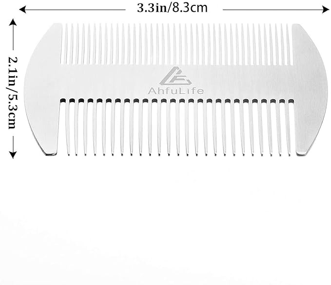 AhfuLife Stainless Steel Metal Hair&Beard Comb - Anti-Static Dual Action Beard Comb - Credit Card Size Combs Perfect for Wallet and Pocket - Presented in Gift Box - 2 Pcs