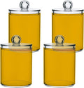 Mustard Yellow Qtip Holder Organizer Dispenser Cotton Swabs Cans Plastic Jars with Lid Set 4 Pack Bathroom Storage Canister for Cotton Ball Floss Cotton Pads