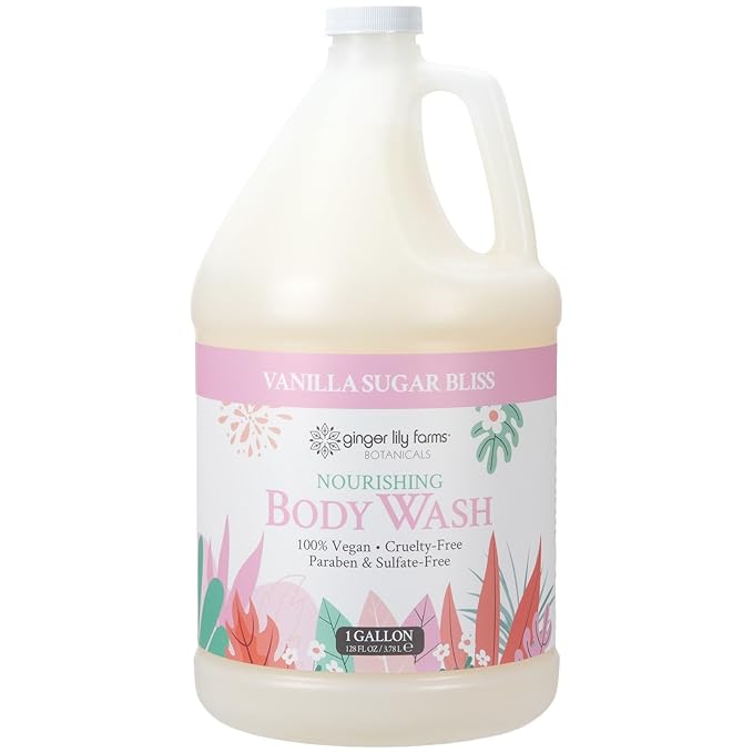 Ginger Lily Farms Botanicals Nourishing Body Wash, 100% Vegan & Cruelty-Free, Vanilla Sugar Bliss Scent, 1 Gallon (128 fl oz) Refill