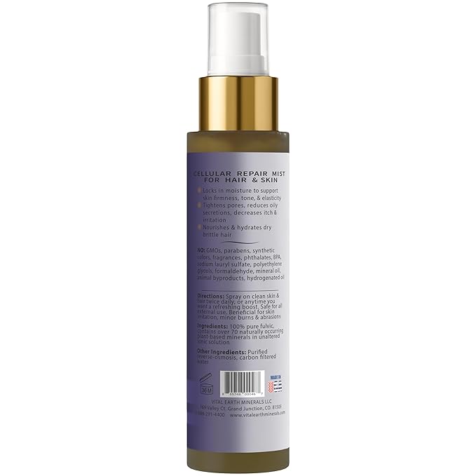 Vital Earth Fulvic Mineral Facial Mist, Travel-Friendly – Anti-Aging Face & Hair Spray for Cellular Renewal & Hydration, 3.4 Oz