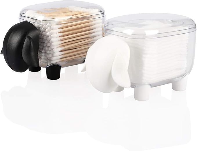 Cotton Ball Holder, Acrylic Qtip Dispenser with Lid, Cute Cotton Swab Holders, Bathroom Jars, Restroom Vanity Organizer Canister for Counter, Small Containers Storage Sheep Gifts Birthday (2 Pack)