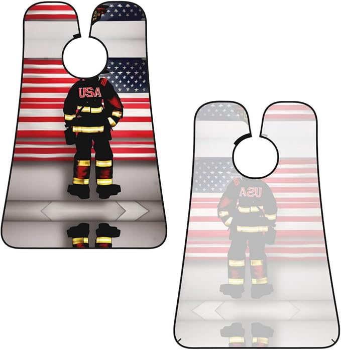 Red Stripe Firefighter Usa Flag Print Beard Bib Shaving Apron, Beard Hair Trimming Cape Gift For Dad