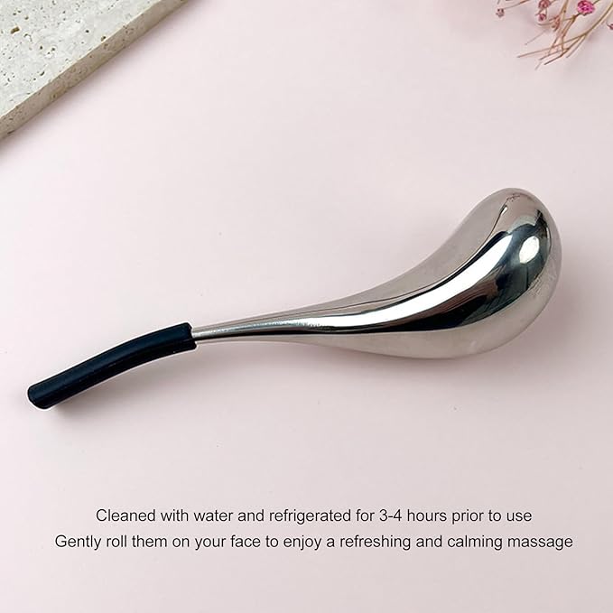 Ice Globes for Face, Stainless Steel Cooling Massage Tool for Skin, Facial Ice Globe Roller to Help Minimize Puffiness, Single Piece with Storage Bag