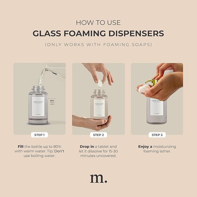MaisoNovo Glass Foaming Soap Dispenser | Clear Glass Gold Pumps x 2