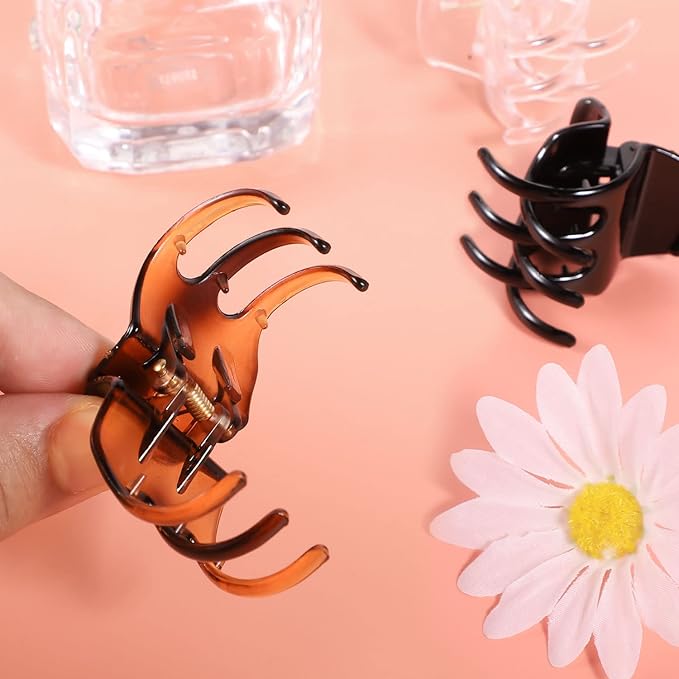 12 Pcs Hair Claw Clips, 1.38×1.38×1.57inch Medium No-Slip Grip Jaw Claw Clips for Women & Girls Hair Barrettes Accessories (Black, Brown, Clear)