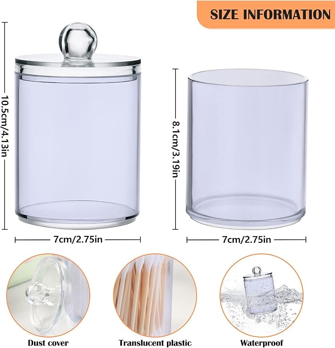Lavender Qtip Holder Organizer Dispenser Cotton Swabs Cans Plastic Jars with Lid Set 4 Pack Bathroom Storage Canister for Cotton Ball Floss Cotton Pads
