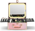 Qislee Makeup Box with A Detachable Lighted Mirror, Waterproof Travel Train Case, Cosmetic Organizer and Makeup Suitcase with Adjustable Dividers, Magnetic LED Mirror(Sparkling Gradient Pink)