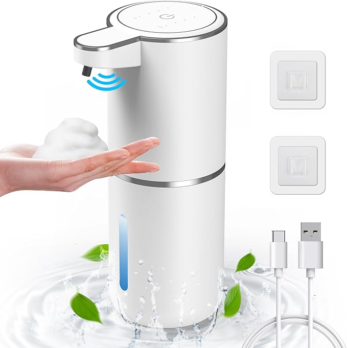 HOMELYLIFE Automatic Foam Soap Dispenser, 12.85oz Touchless Soap Dispenser with Smart Display, 4 Levels Adjustable Liquid Hand Free Dispenser, Dish Foam Dispenser for Kitchen, Bathroom, Public Places