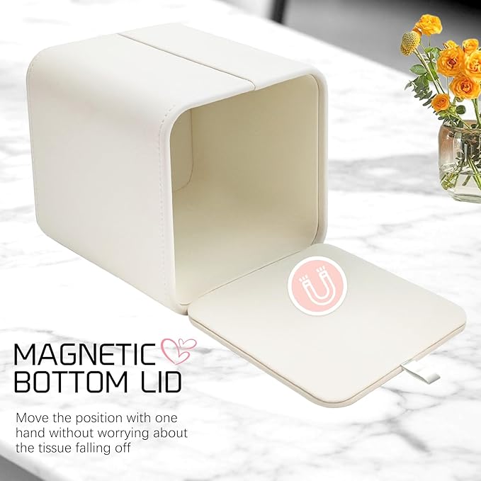 Tissue Box Holder Square PU Leather Stylish Facial Tissue Box with Magnetic Closure Decorative Cube Tissue Box Cover for Bathroom Vanity Office