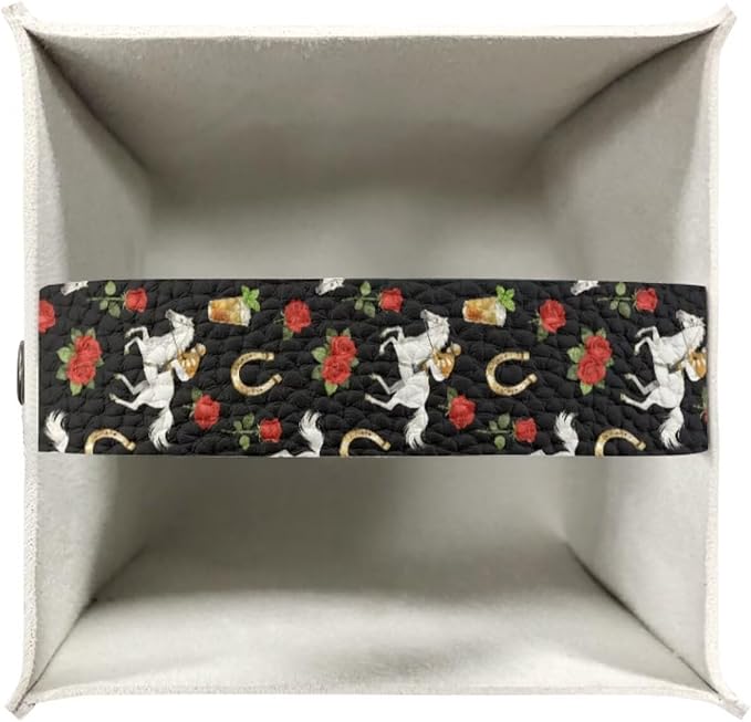 Rose Racing Horse Decorative Tissue Box Cover, Waterproof PU Leather Square Holder with Metal Button, Protective Napkin Case for Bathroom Countertop, Office Desk, and Car Interior