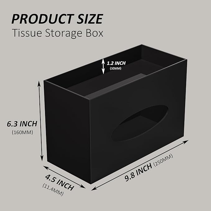 Black Acrylic Tissue Box Cover Rectangular,Acrylic Tissue Dispenser with Storage Tray for Bathroom Kitchen Home Office (Black, 9.85x4.5x6.3)
