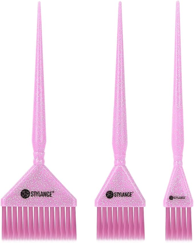Glitter Hair Dye Brush Set, Hair Color Brush, 3 Sizes Pink Tint Brushes for Professional Hair Coloring, Root Touch-Up & Hair Treatment, Salon & Home Use