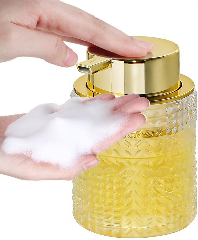 Glass Foaming Soap Dispenser,Foam Dispenser Bottle with Large Pump,Wide-Mouthed and Easy to Press,Refillable Hand Soap Dispenser for Bathroom Countertop and Kitchen Decor (1, Clear)