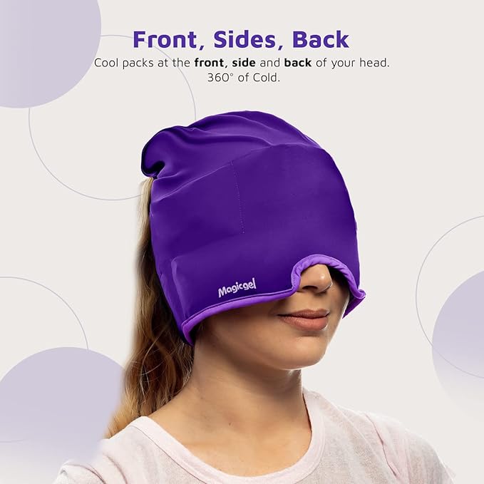 Magic Gel Migraine Ice Head Wrap | Real Migraine & Headache Relief | The Original Headache Cap | Cold, Comfortable, Dark & Cool; Endorsed by Physicians, Loved by Thousands - (2 Pack, Black & Purple)