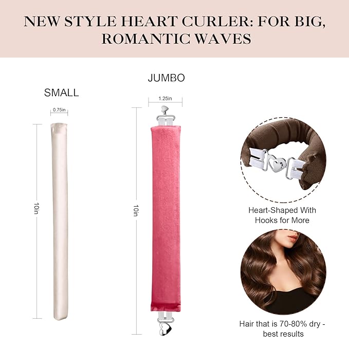 Heatless Curls Overnight Set - 4PCS Jumbo Velvet Hair Rollers to Sleep In, No-Damage Flexi Rods for Beautiful, Effortless Curls and Waves for Women